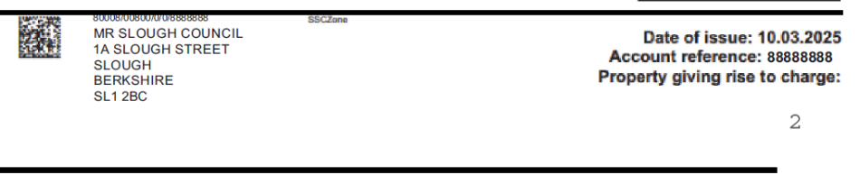 Council Tax bill section 2: address and account details.