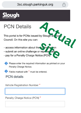 Correct parking fine website